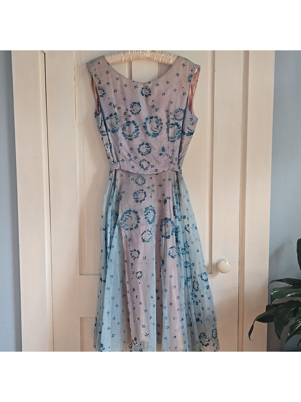 Authentic 1950s Chiffon Floral Overlay Lined A Line Party Dress